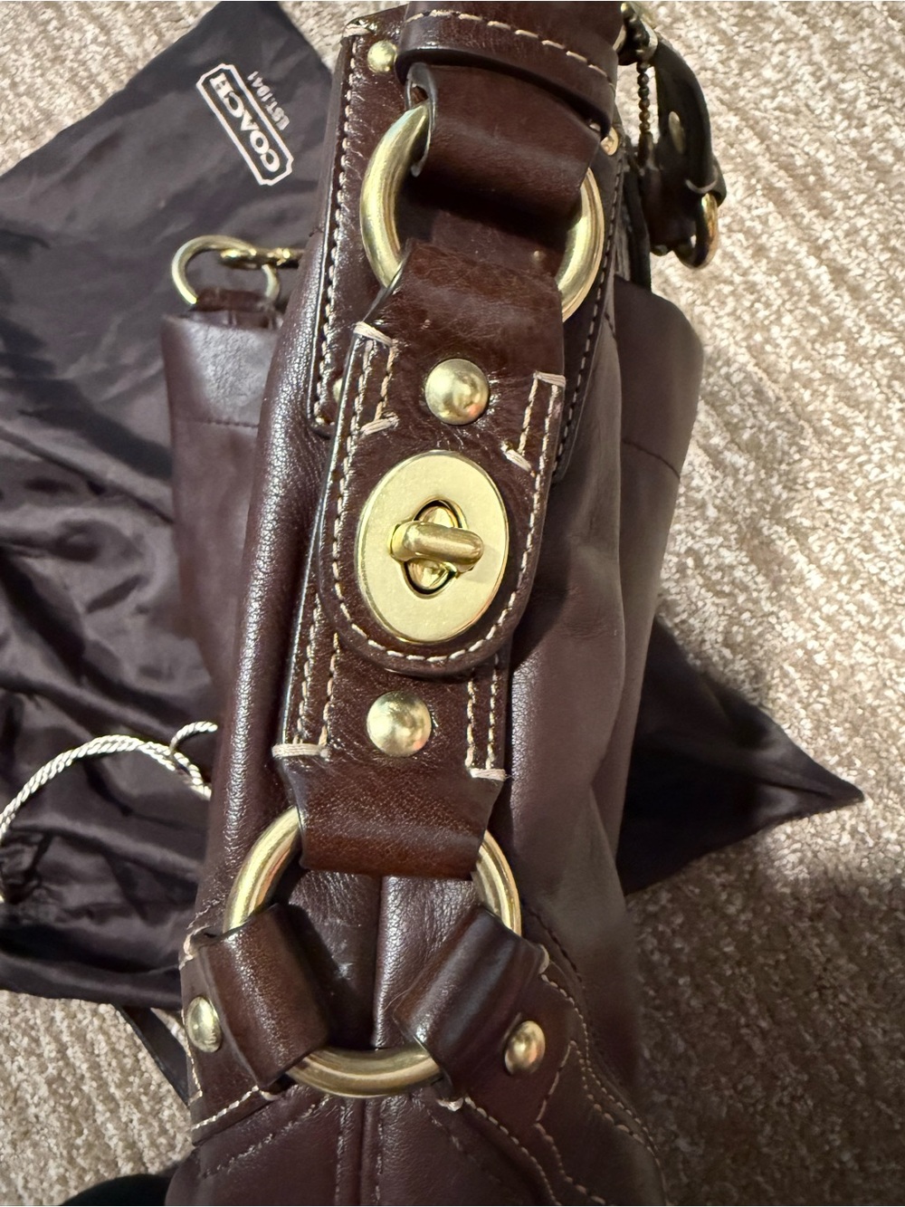 Coach Brown Leather Shoulder Bag with Brass Hardware - Picture 3 of 8